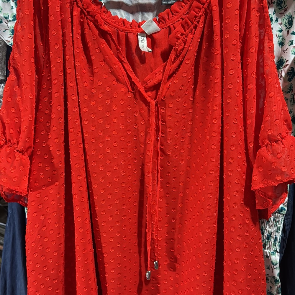 Cato Red Tie Front Relaxed Blouse